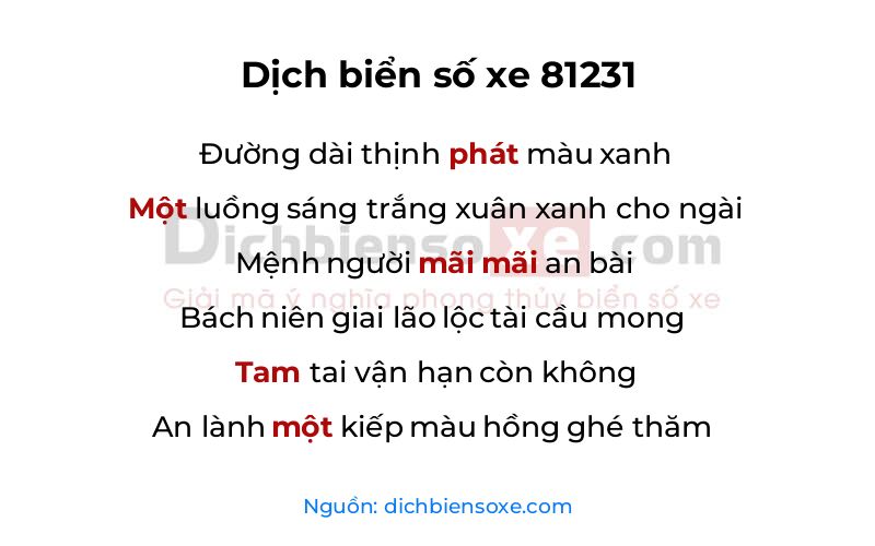 Dịch thơ biển số 81231