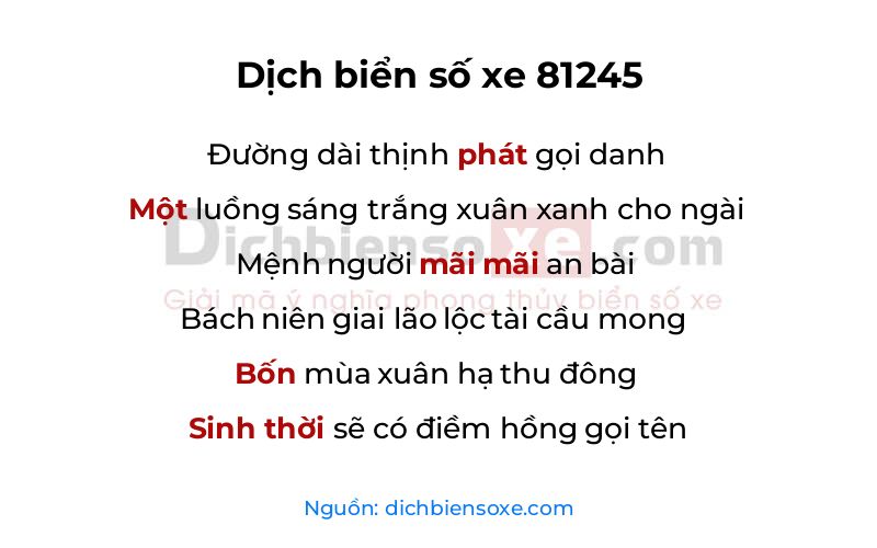 Dịch thơ biển số 81245