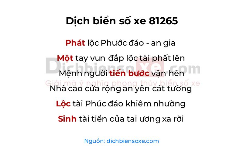 Dịch thơ biển số 81265