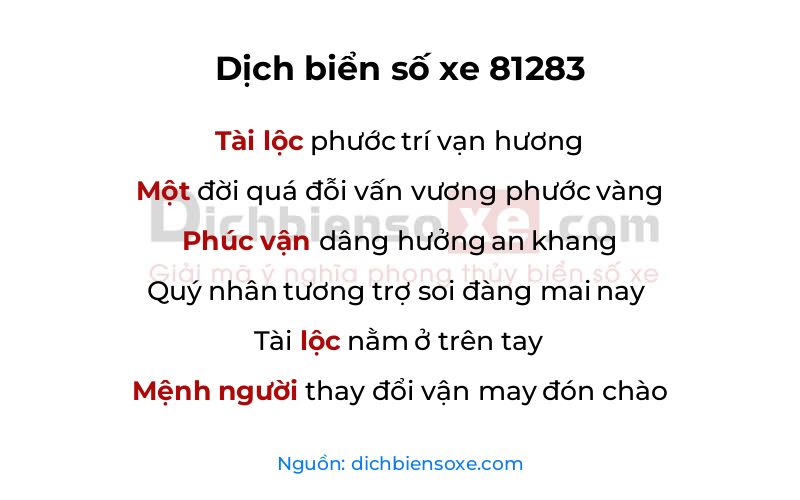 Dịch thơ biển số 81283