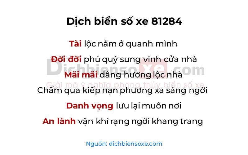 Dịch thơ biển số 81284