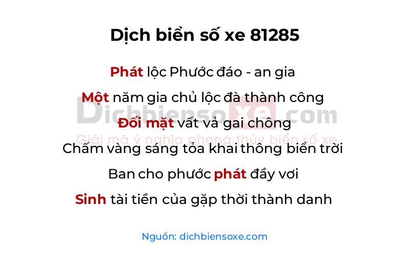 Dịch thơ biển số 81285