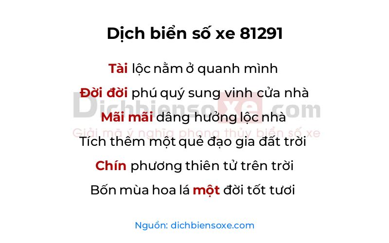 Dịch thơ biển số 81291