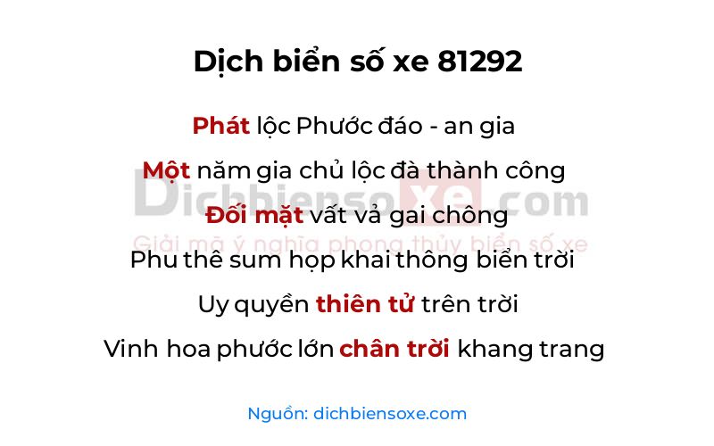 Dịch thơ biển số 81292