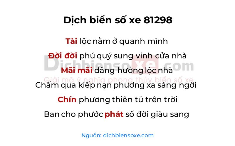 Dịch thơ biển số 81298
