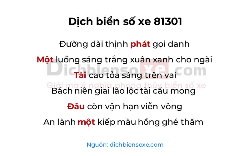 Dịch thơ biển số 81301