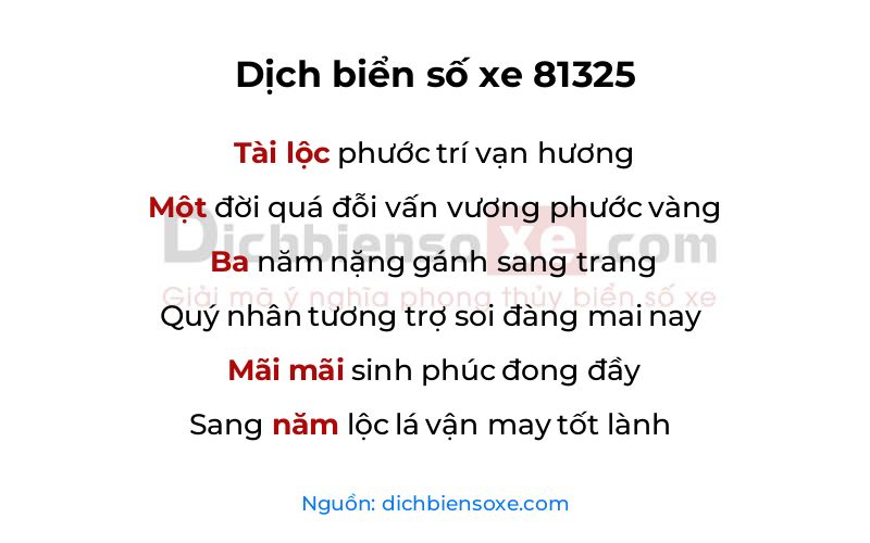 Dịch thơ biển số 81325