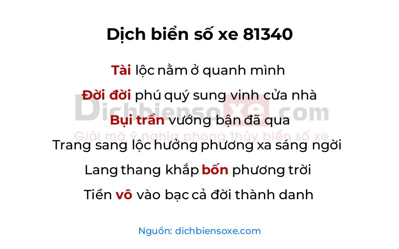 Dịch thơ biển số 81340