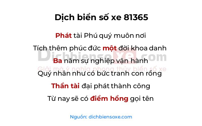 Dịch thơ biển số 81365