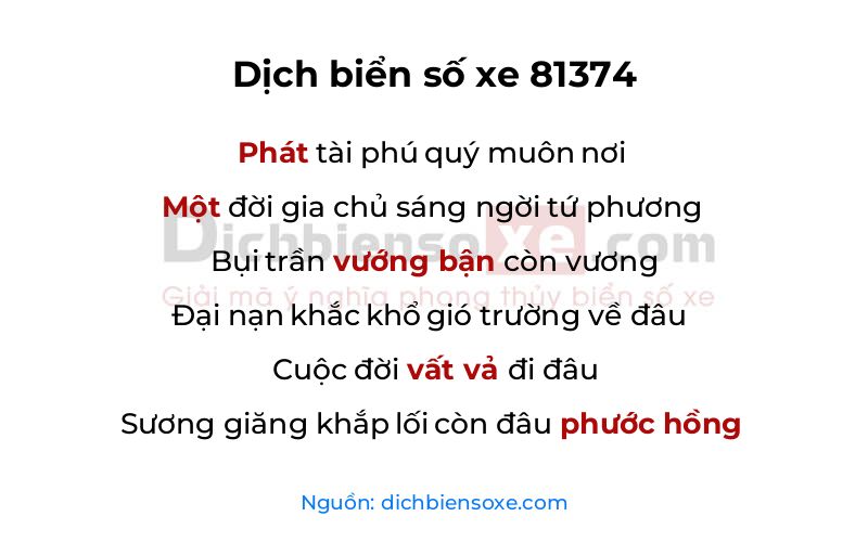 Dịch thơ biển số 81374