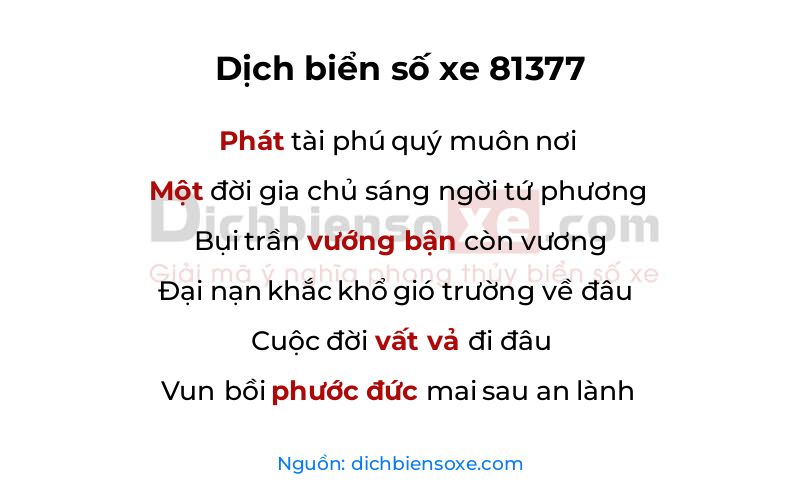 Dịch thơ biển số 81377