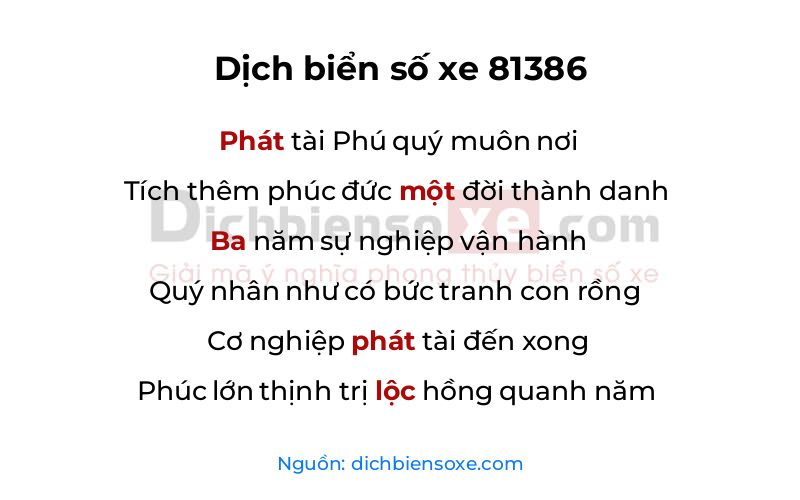 Dịch thơ biển số 81386