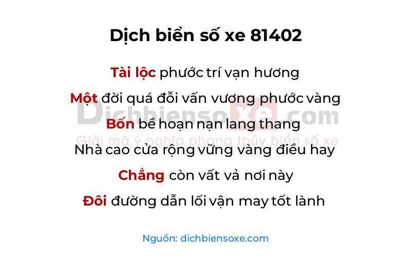 Dịch thơ biển số 81402