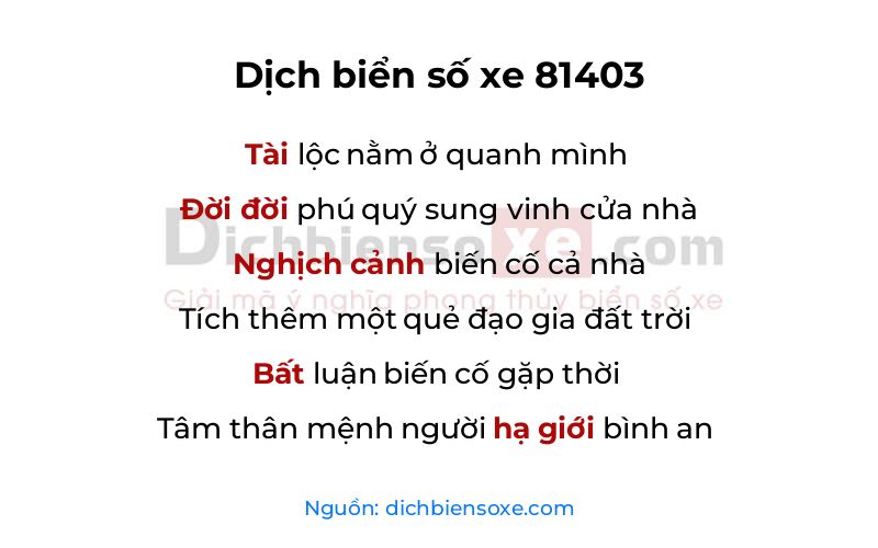 Dịch thơ biển số 81403