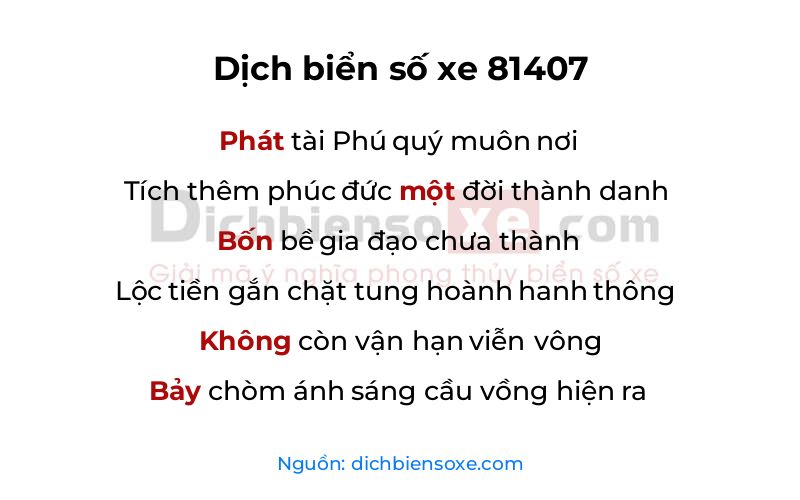 Dịch thơ biển số 81407