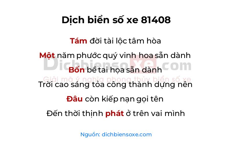 Dịch thơ biển số 81408