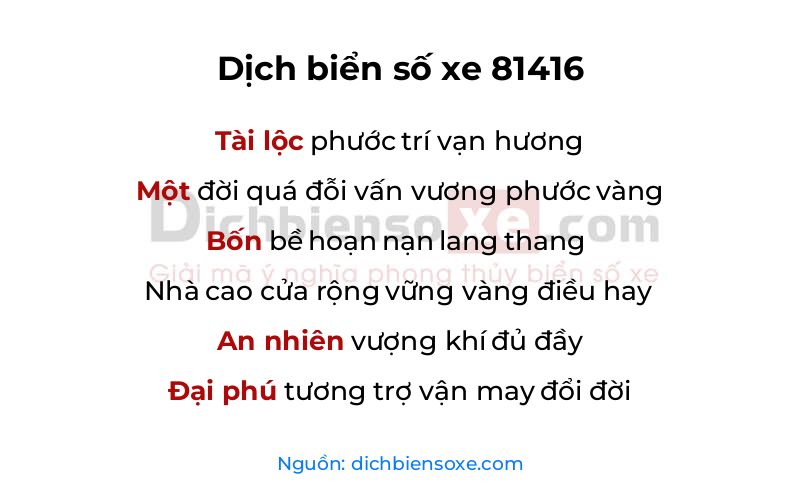 Dịch thơ biển số 81416