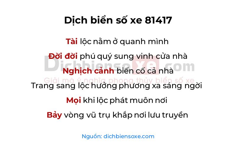 Dịch thơ biển số 81417