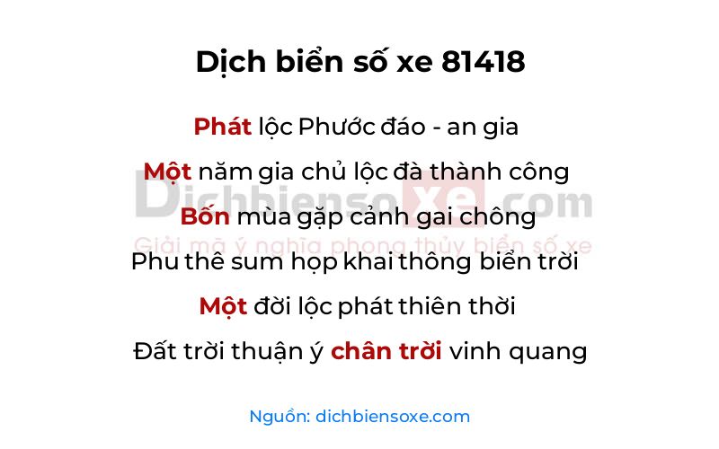 Dịch thơ biển số 81418