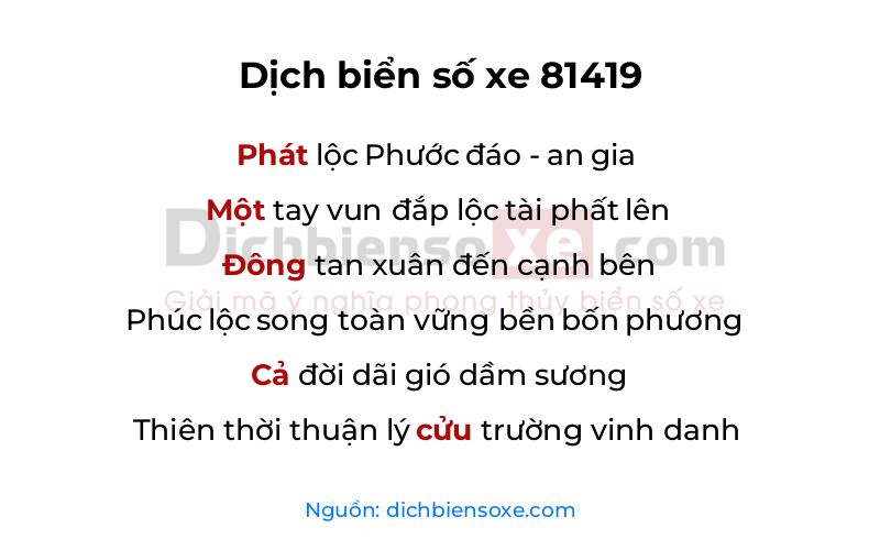 Dịch thơ biển số 81419