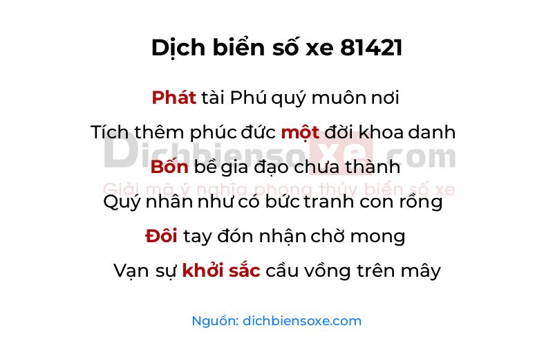 Dịch thơ biển số 81421