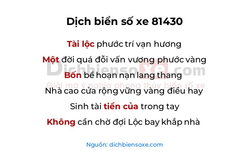 Dịch thơ biển số 81430