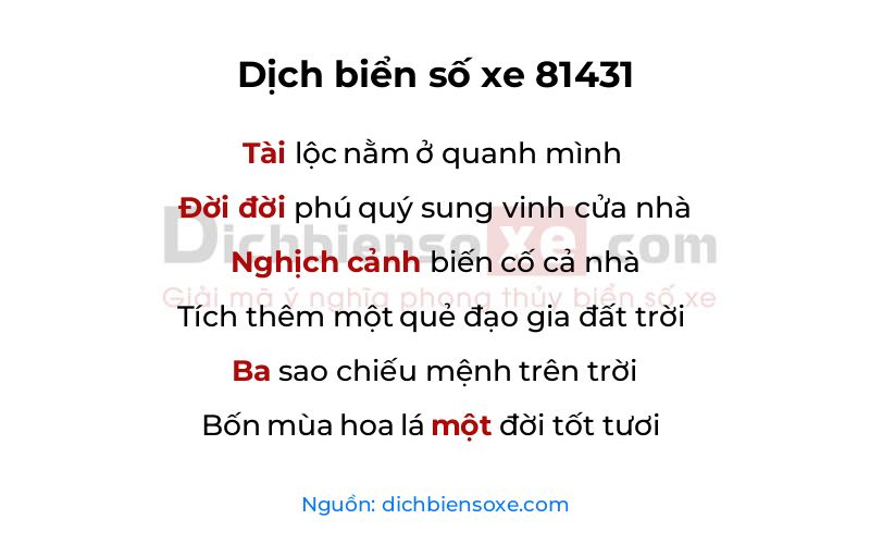 Dịch thơ biển số 81431