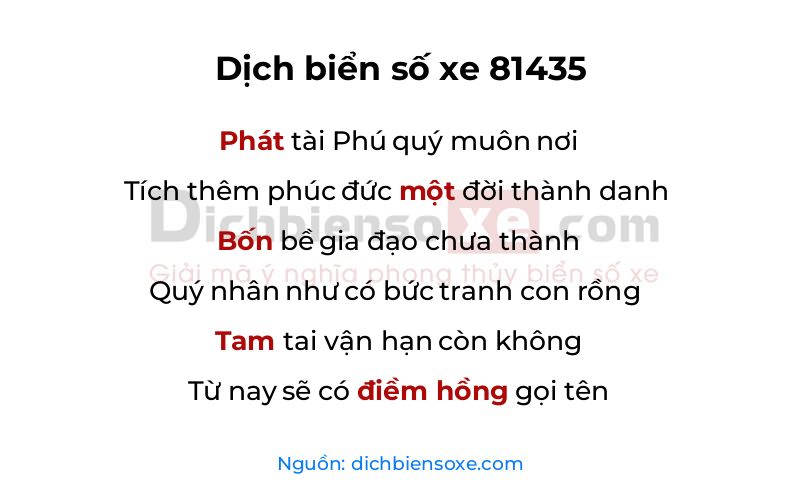Dịch thơ biển số 81435