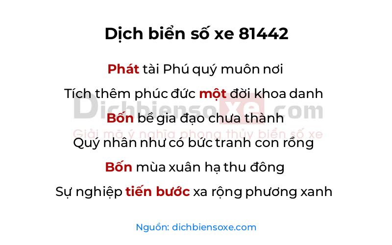 Dịch thơ biển số 81442