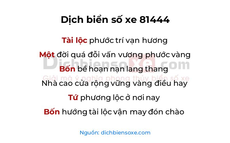 Dịch thơ biển số 81444
