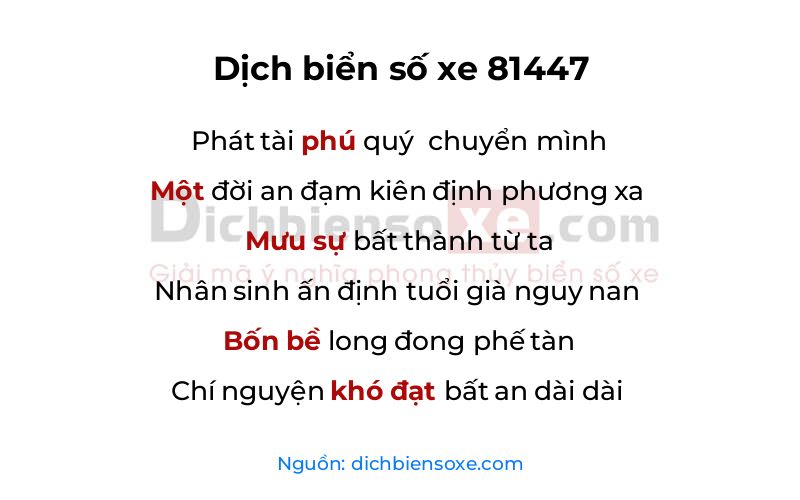 Dịch thơ biển số 81447