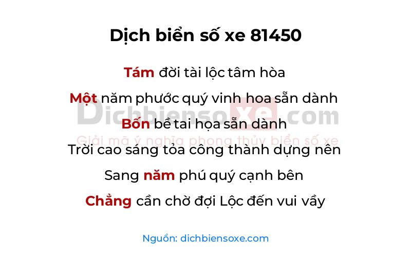 Dịch thơ biển số 81450