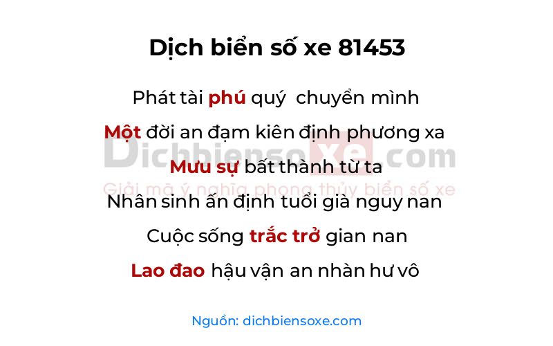 Dịch thơ biển số 81453