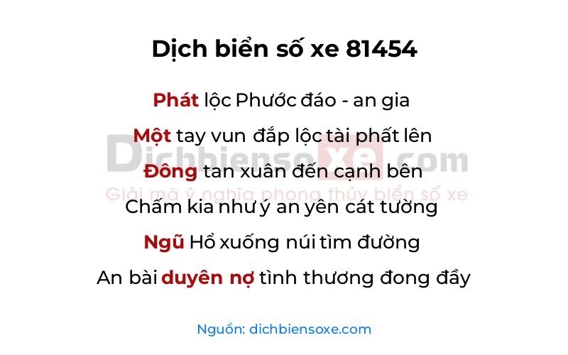 Dịch thơ biển số 81454