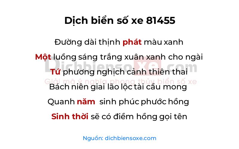 Dịch thơ biển số 81455