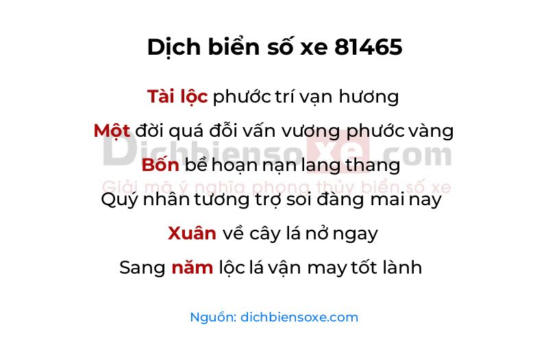 Dịch thơ biển số 81465