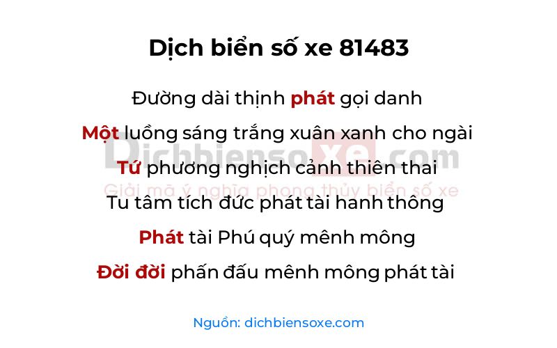 Dịch thơ biển số 81483