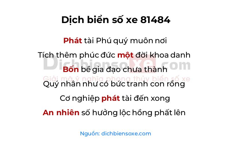 Dịch thơ biển số 81484