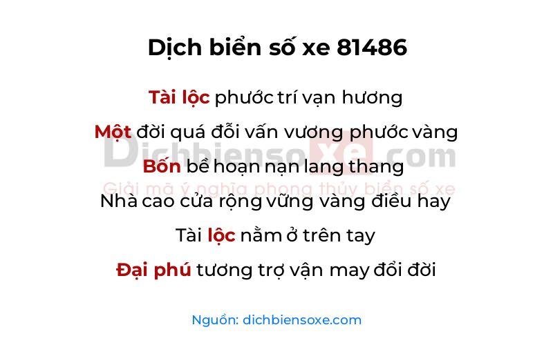 Dịch thơ biển số 81486