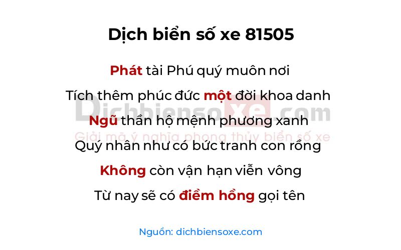 Dịch thơ biển số 81505