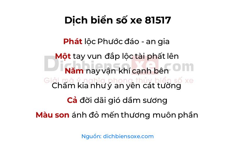 Dịch thơ biển số 81517