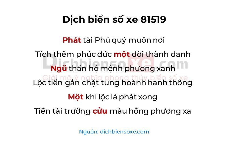 Dịch thơ biển số 81519