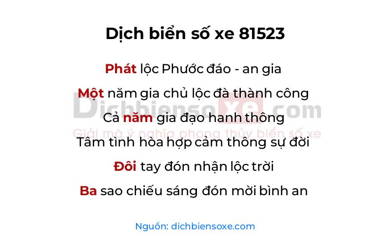 Dịch thơ biển số 81523