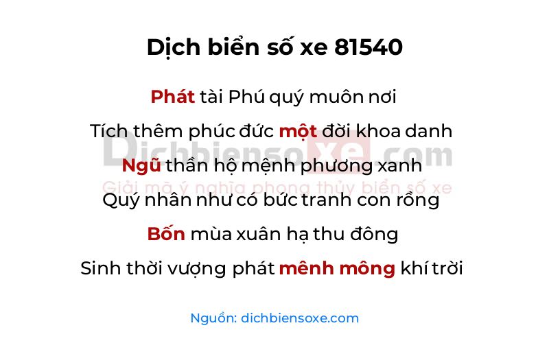 Dịch thơ biển số 81540