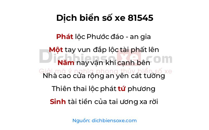 Dịch thơ biển số 81545
