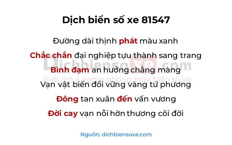 Dịch thơ biển số 81547
