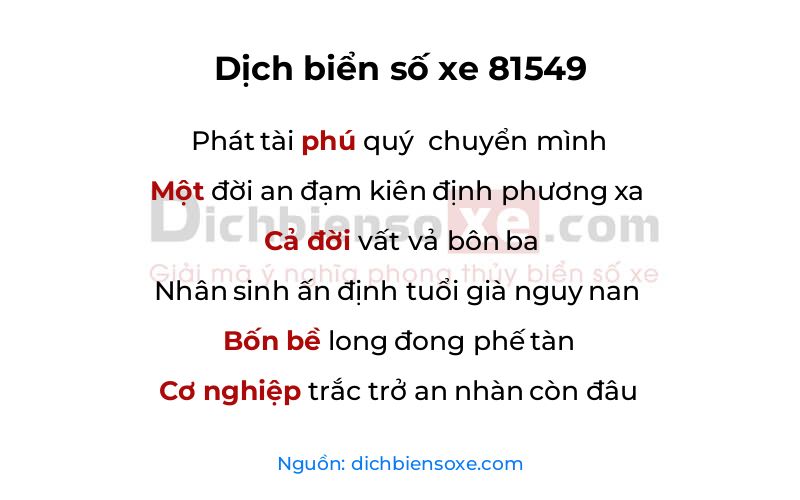 Dịch thơ biển số 81549