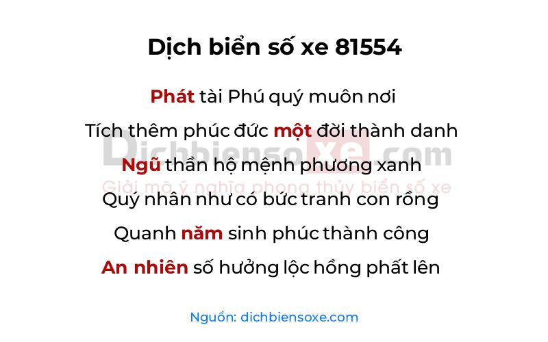 Dịch thơ biển số 81554