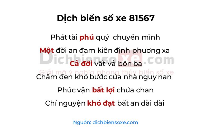 Dịch thơ biển số 81567
