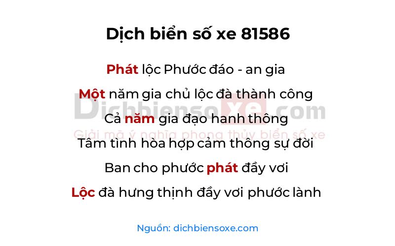 Dịch thơ biển số 81586